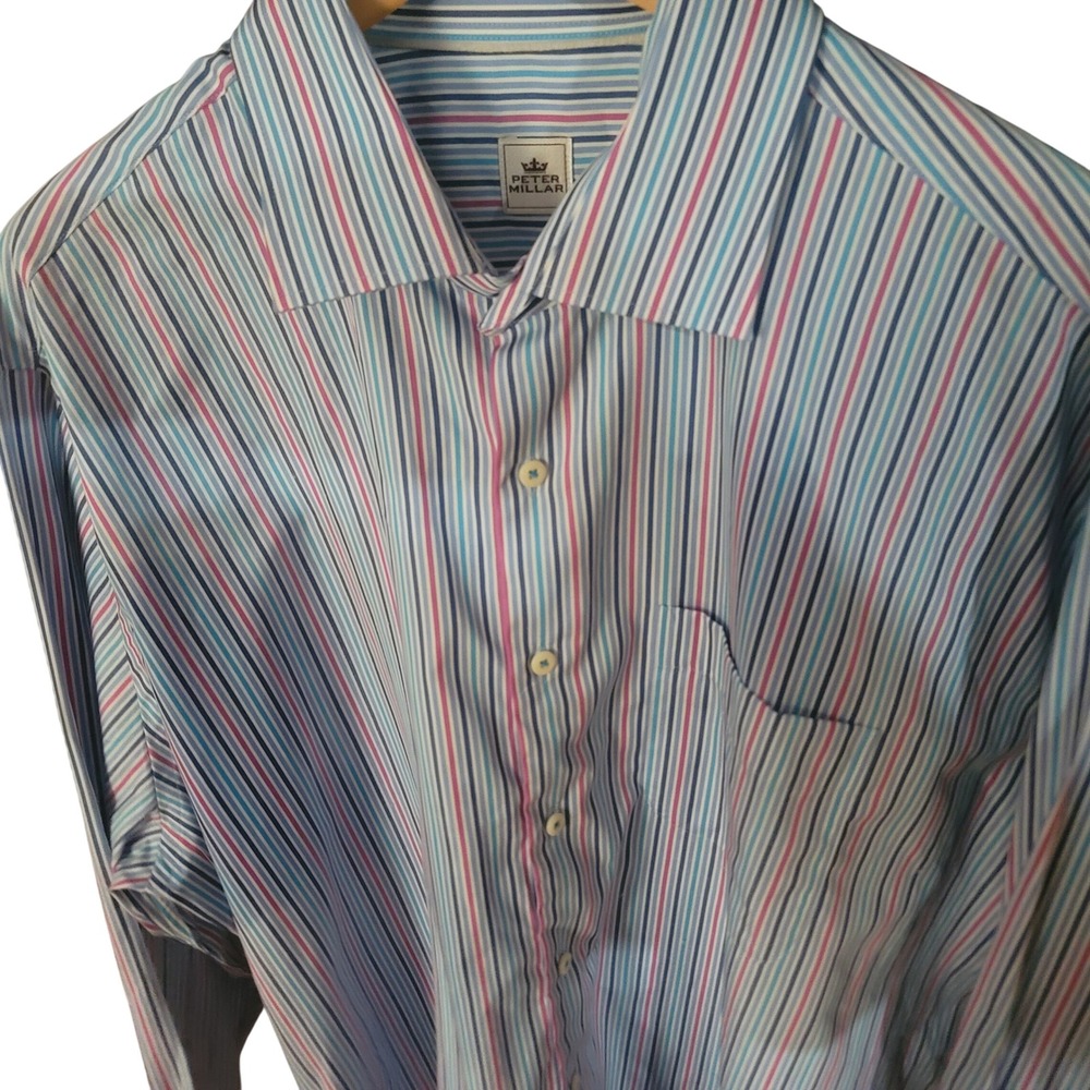 Peter Millar Striped Dress Shirt Mens Extra Large Long Sleeve Button Down Cotton